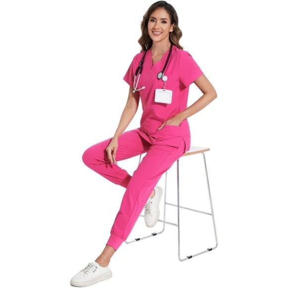 Scrubs for Women Set - Stretch V-Neck Scrub Top & Jogger Pant with 8 Pockets - Picture 6 of 7